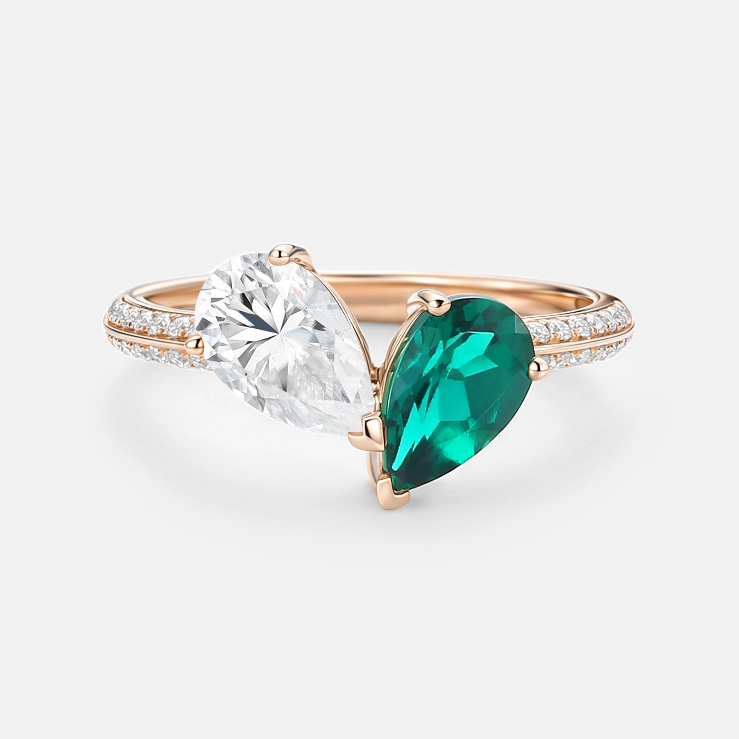 Red Carpet Natural Look Toi Et Moi Lab Emerald & Moissanite Engagement Ring
