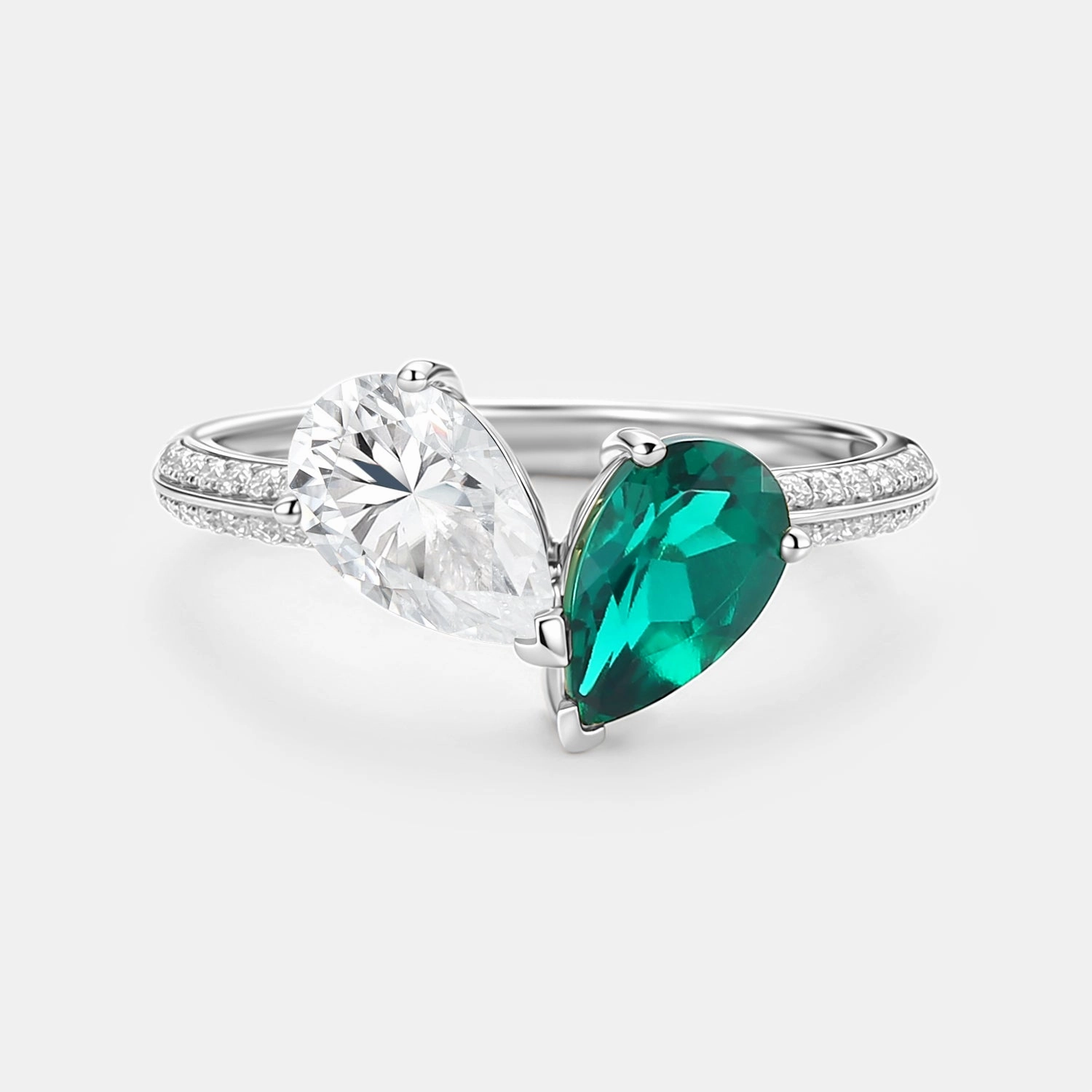 Toi Et Moi Lab Emerald & Moissanite Engagement Ring Vivid Edge Wedding accessory