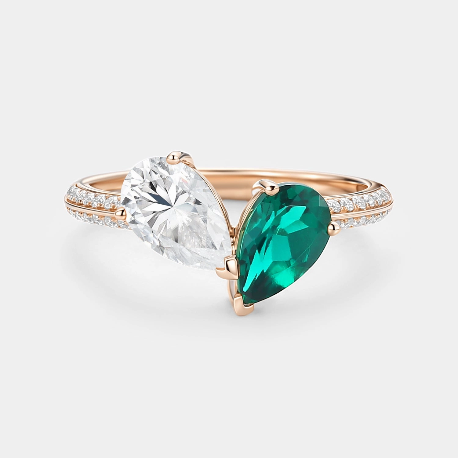 Toi Et Moi Lab Emerald & Moissanite Engagement Ring Style Staple
