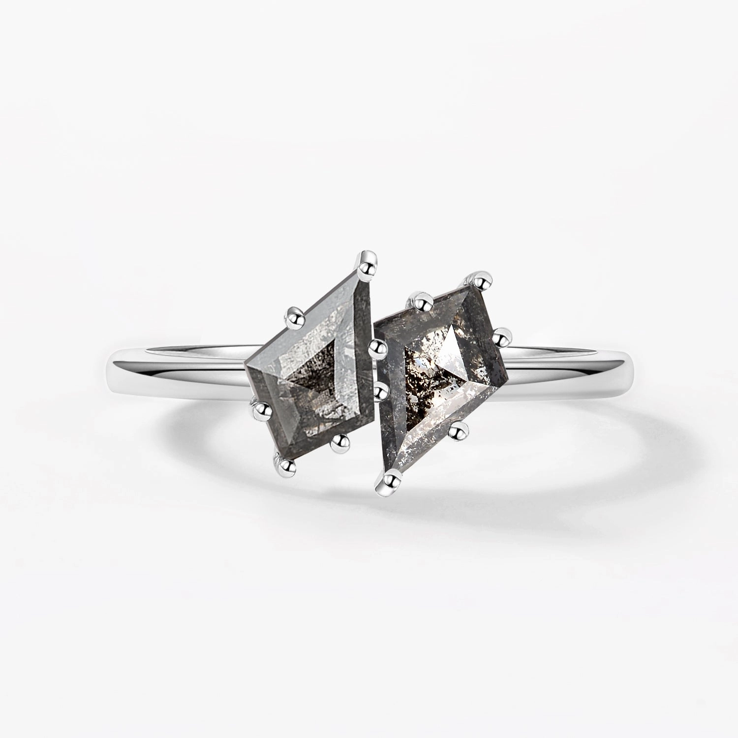 Minimalist Product Wonderful Jewelry Toi Et Moi Salt and Pepper Diamonds Kite Cut Two Stone Engagement Ring