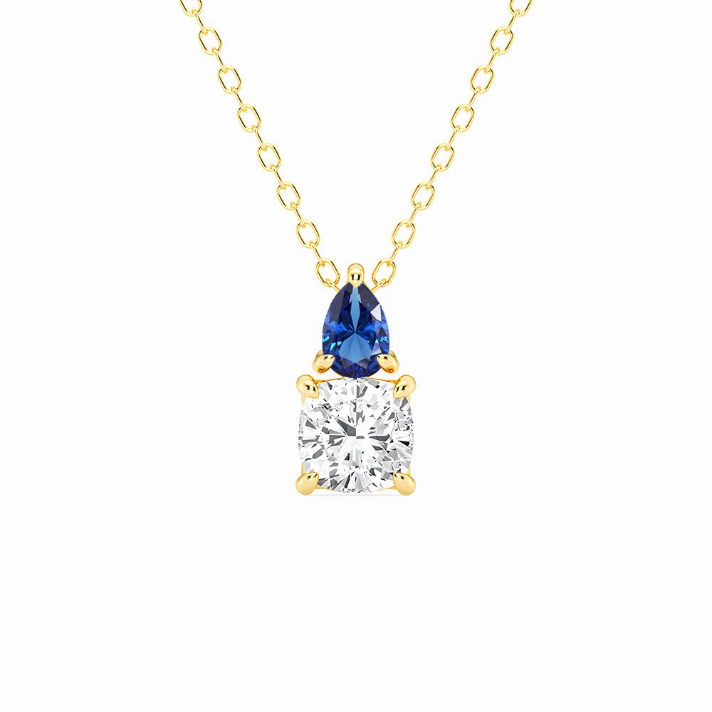 Infinite Style Toi Et Moi Sapphire and Cushion Cut Lab Grown Diamond Pendant Necklace