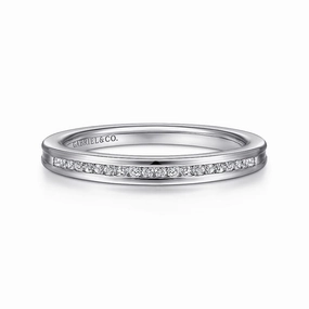 Toledo - 14K White Gold Channel Set Diamond Wedding Band Graceful Edge Minimalist Finish