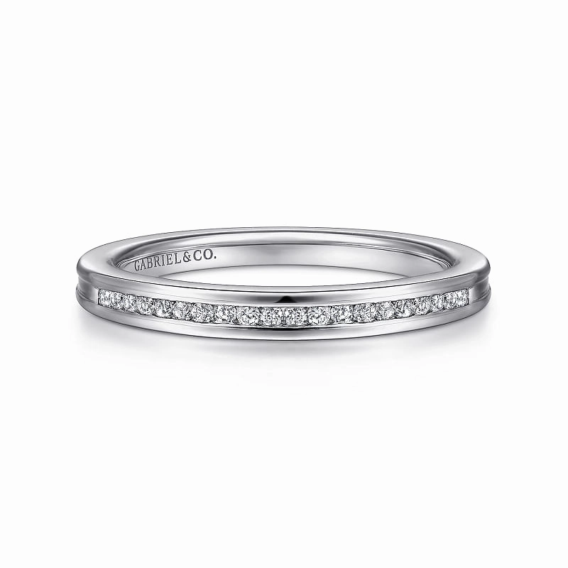 Toledo - 14K White Gold Channel Set Diamond Wedding Band Graceful Edge Minimalist Finish