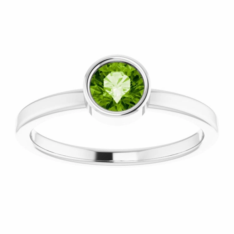 14K White 5 mm Natural Peridot Ring Graceful Detail Day To Night
