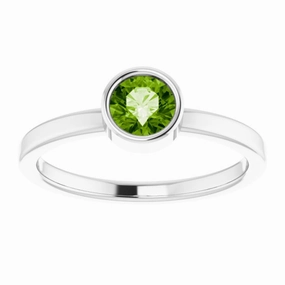 14K White 5 mm Natural Peridot Ring Graceful Detail Day To Night