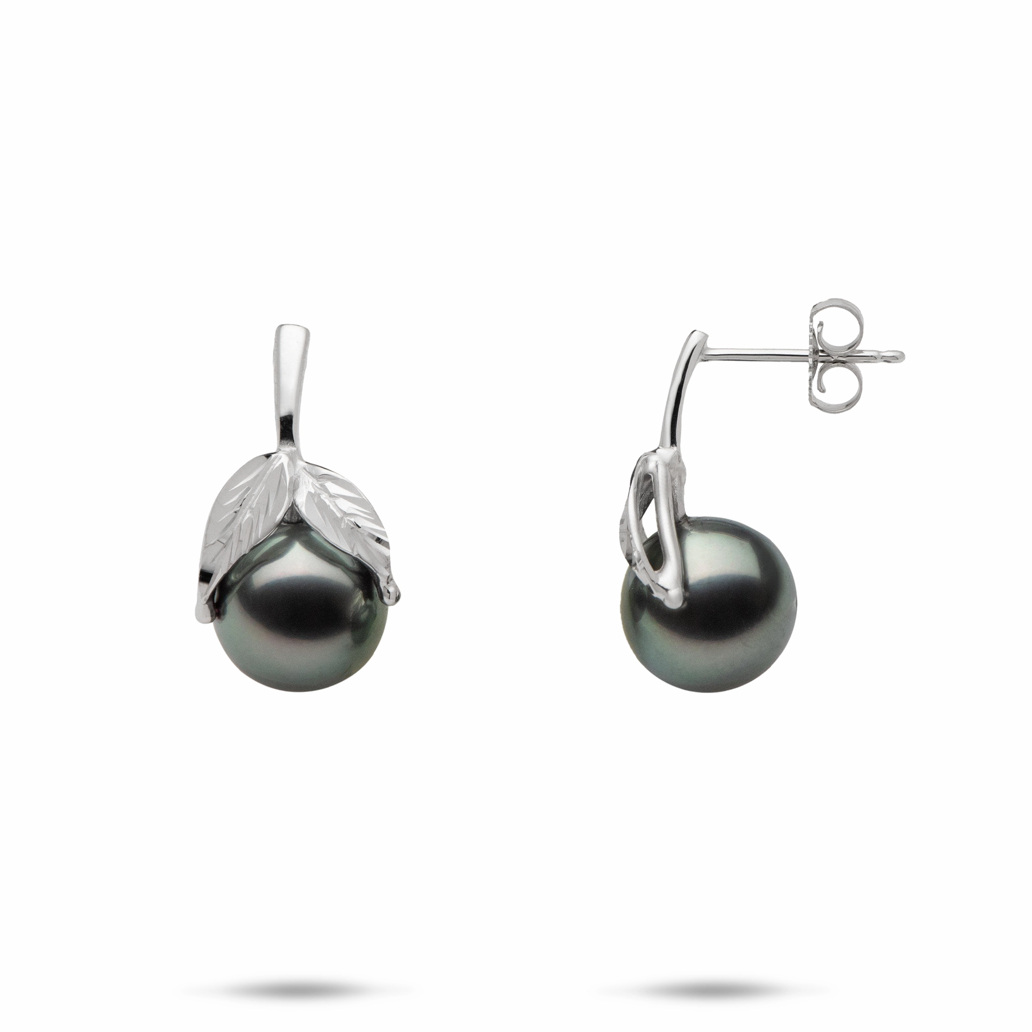Maile Tahitian Black Pearl Earrings in White Gold - 9-10mm date night look Weekend Detail