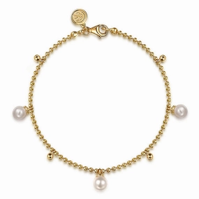 14K Yellow Gold Bujukan Beads and Pearl Droplet Bracelet Fine finishing Shiny Creations