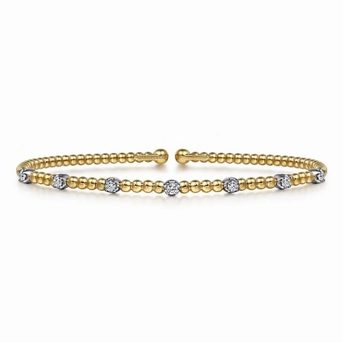 14K White-Yellow Gold Bujukan Diamond Stations Bangle Artisan Glam Effortless Glow