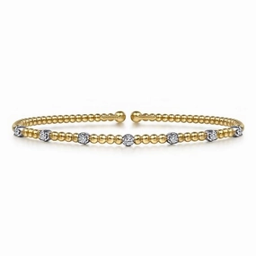14K White-Yellow Gold Bujukan Diamond Stations Bangle Artisan Glam Effortless Glow