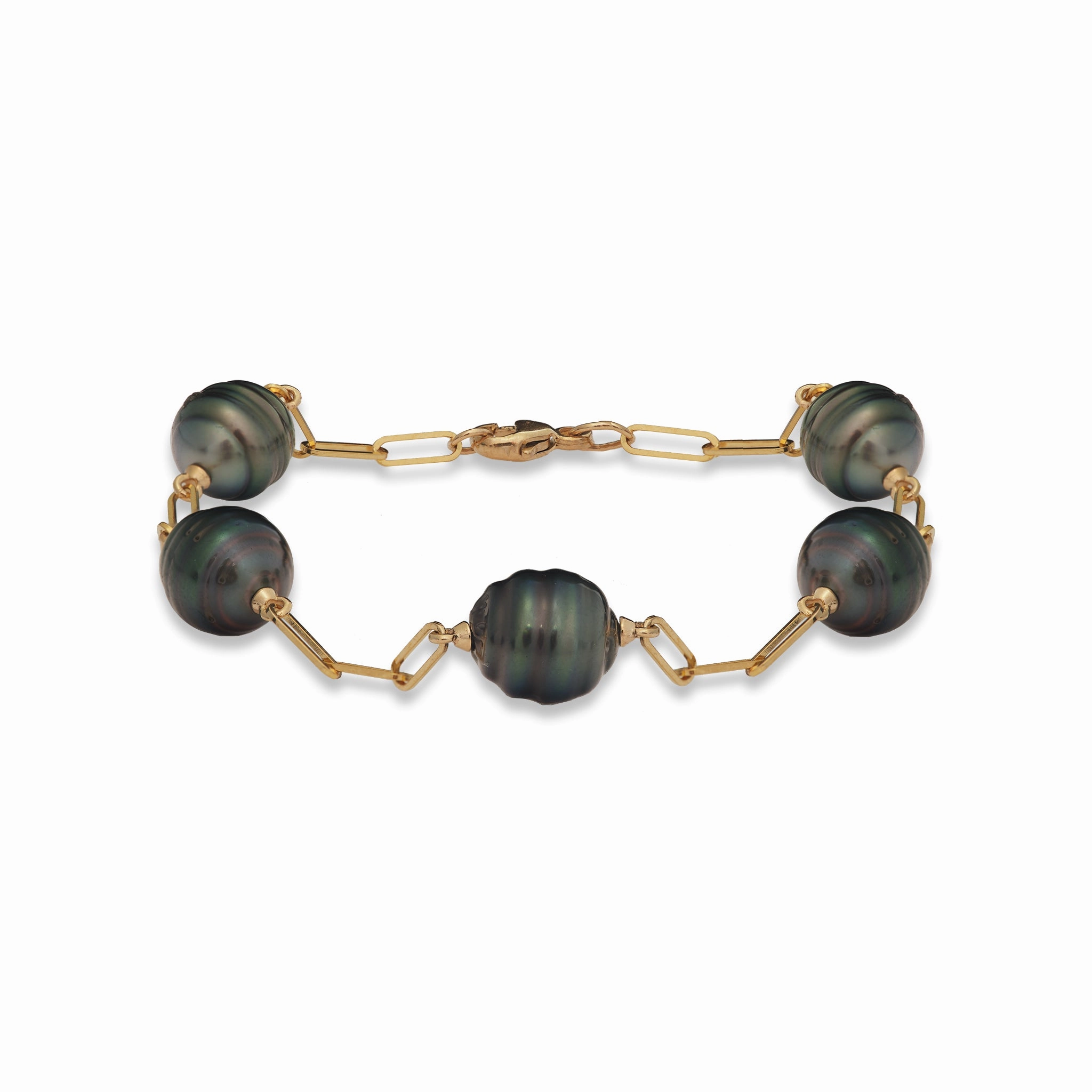 Sophisticated Jewelry Creative Craft 7.5-8" Paperclip Chain Tahitian Black Pearl Bracelet in Gold - 9-10mm