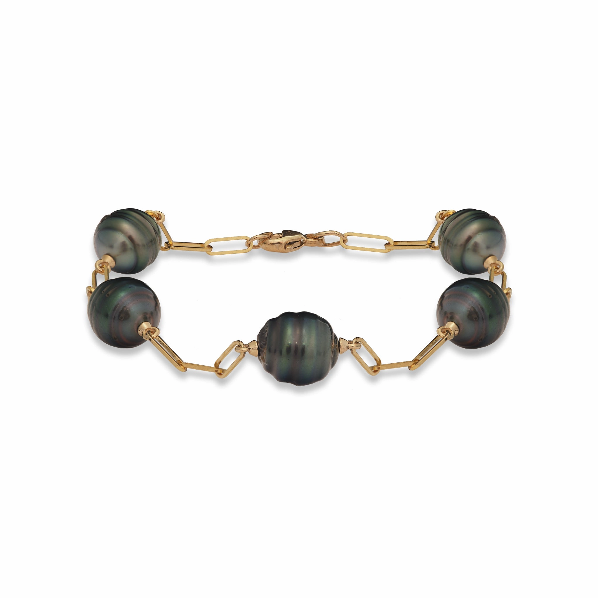 7.5-8" Paperclip Chain Tahitian Black Pearl Bracelet in Gold - 9-10mm Artful Edge Glam Pairing