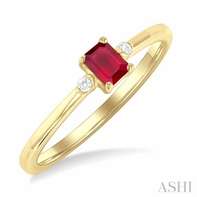 4x3 MM Octagon Shape Ruby and 1/50 Ctw Petite Round Cut Diamond Fashion Ring in 10K Yellow Gold Branded Adornment