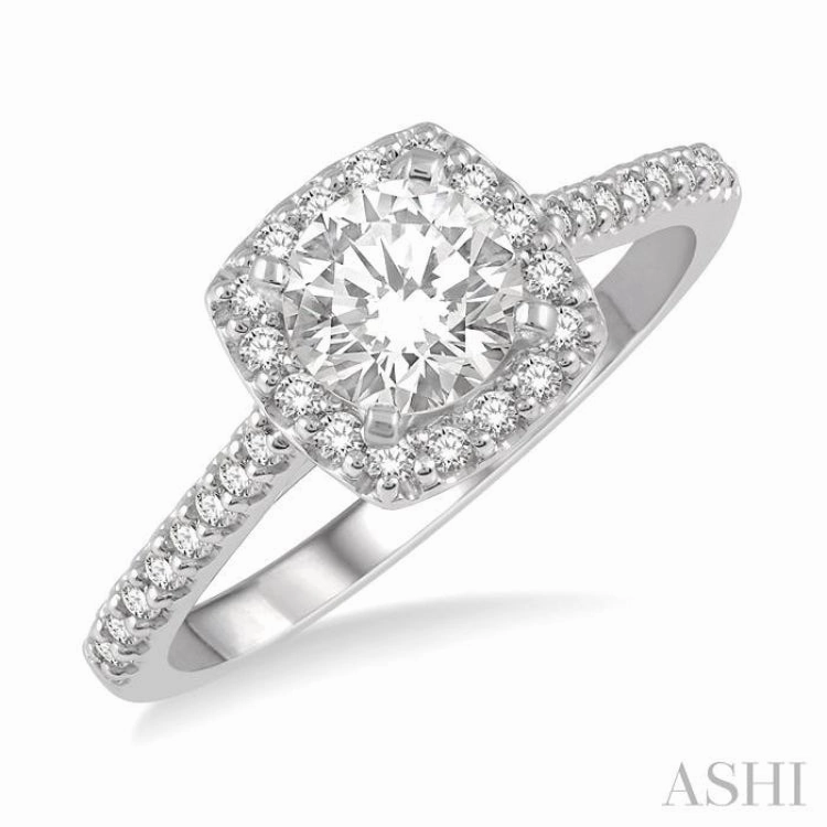 3/8 Ctw Diamond Ladies Engagement Ring with 1/4 Ct Round Cut Center Stone in 14K White Gold Elegant Addition Balanced Finish