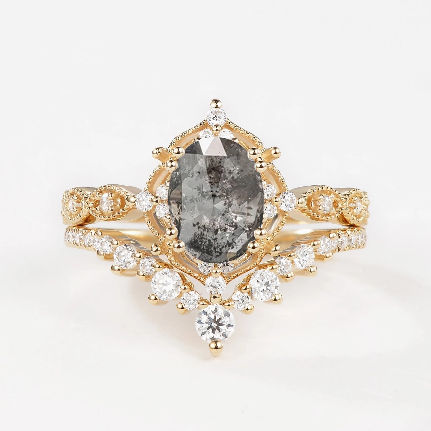 1.5ct Signature Moss Agate Vintage Ring Set 2pcs - Charlotte Simple Style