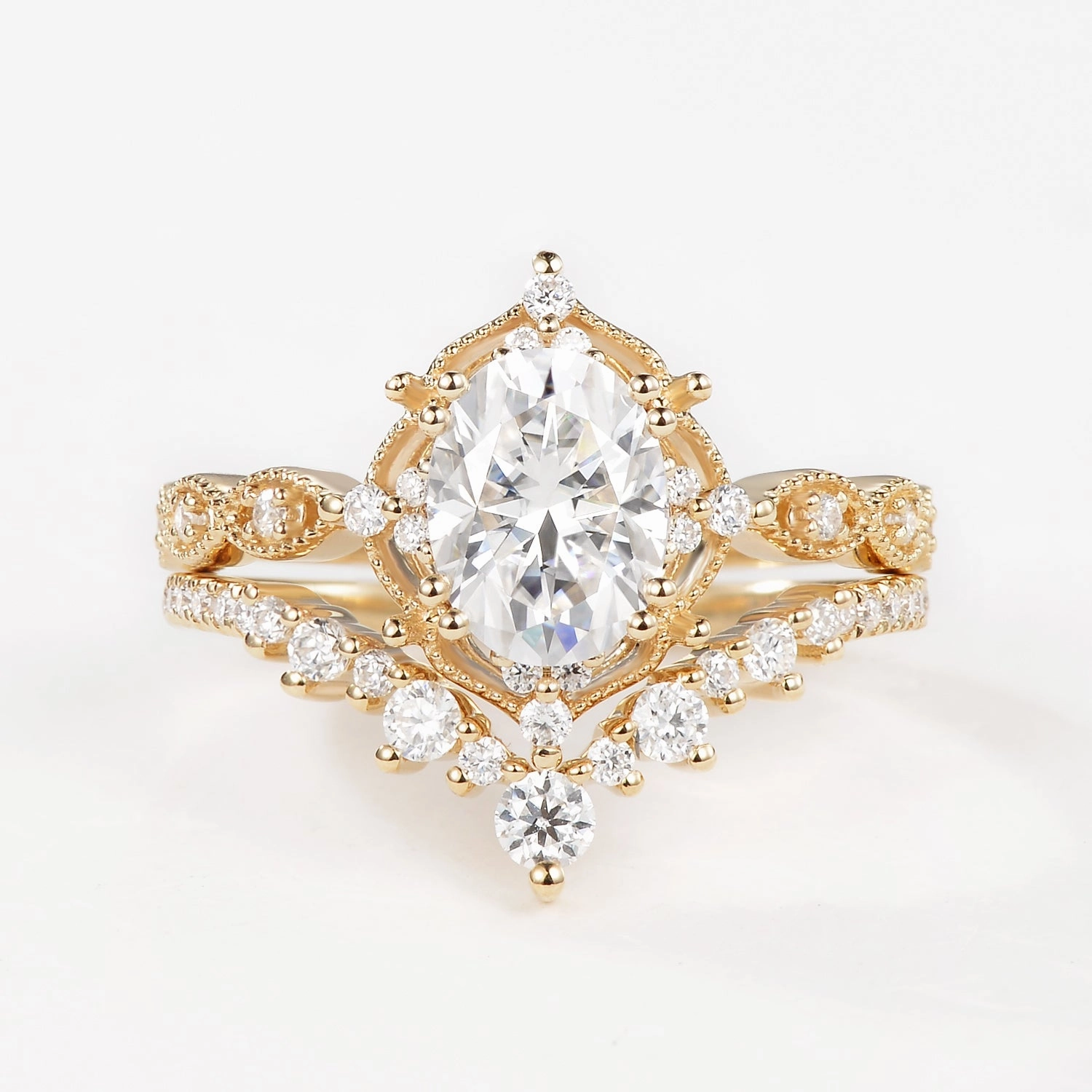 1.5ct Signature Moss Agate Vintage Ring Set 2pcs - Charlotte Elegant Look