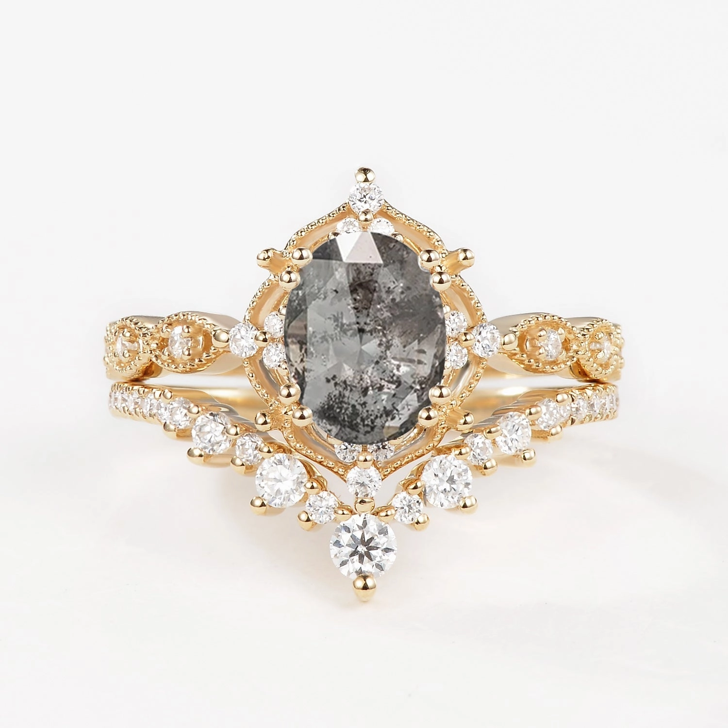 1.5ct Signature Moss Agate Vintage Ring Set 2pcs - Charlotte Daily Essential Bold Work