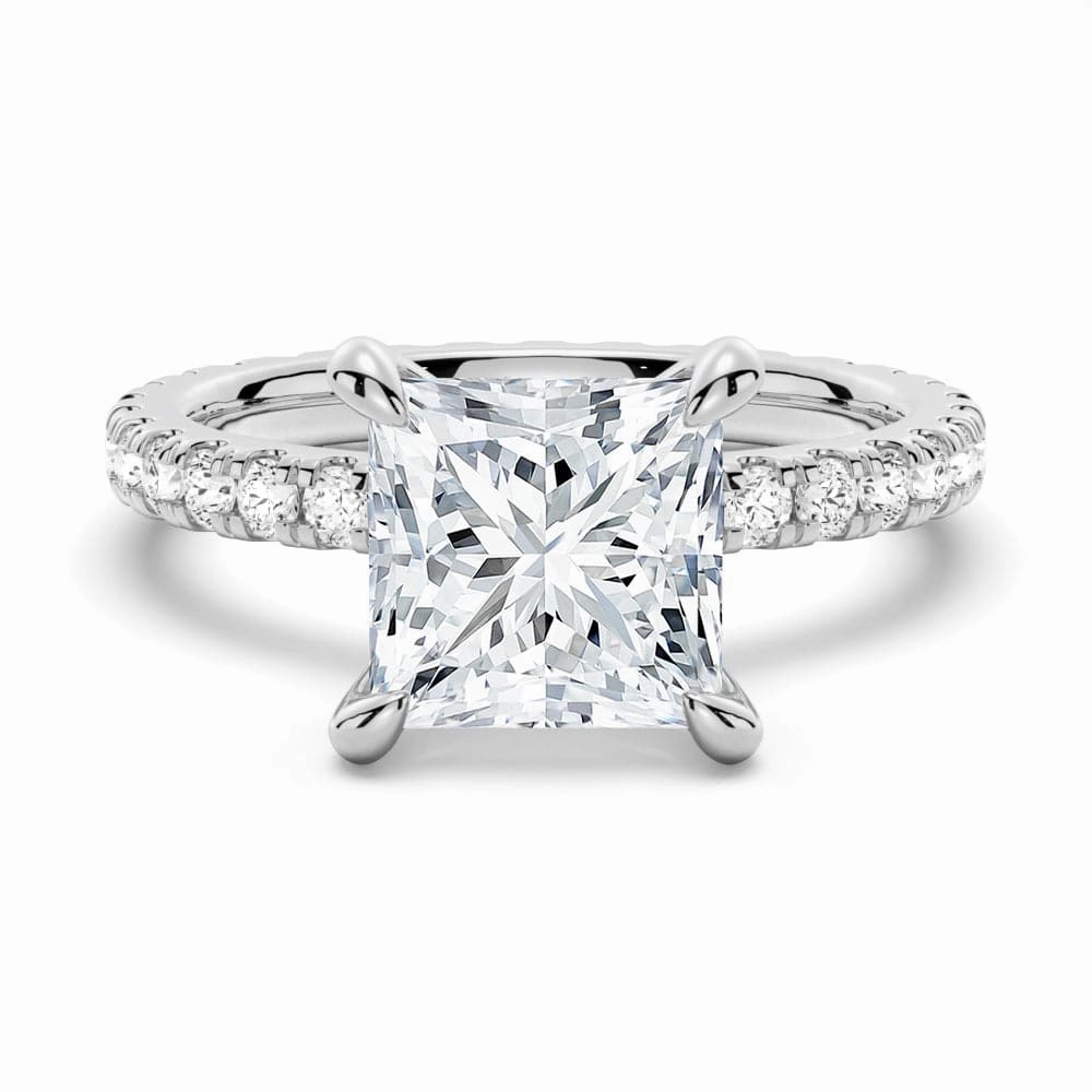 Modern Vibe Chic Glimmer Princess Cut Moissanite Engagement Ring With Eternity Pave Band