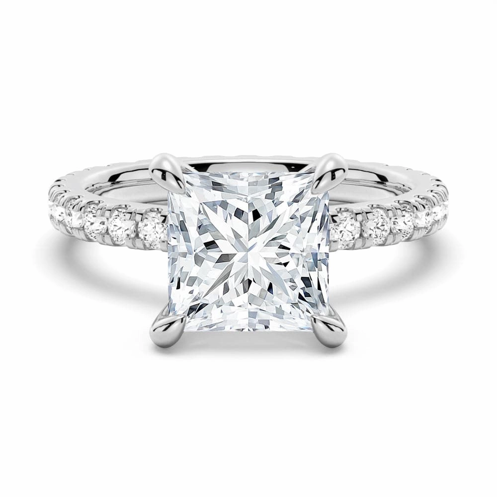 Shining Craft Princess Cut Moissanite Engagement Ring With Eternity Pave Band