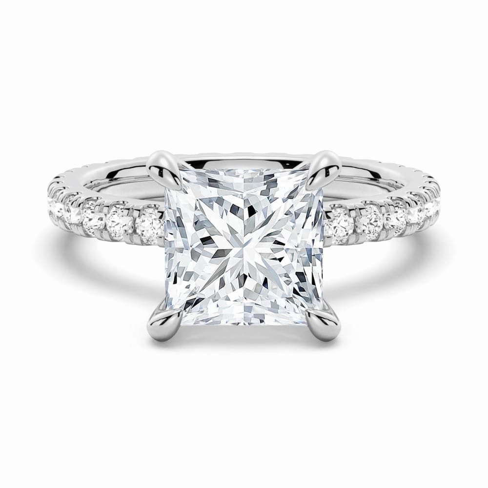 Evening Glamour Princess Cut Moissanite Engagement Ring With Eternity Pave Band
