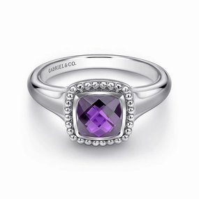 925 Sterling Silver Bujukan Amethyst Signet Ring Alluring Design Refined Finish