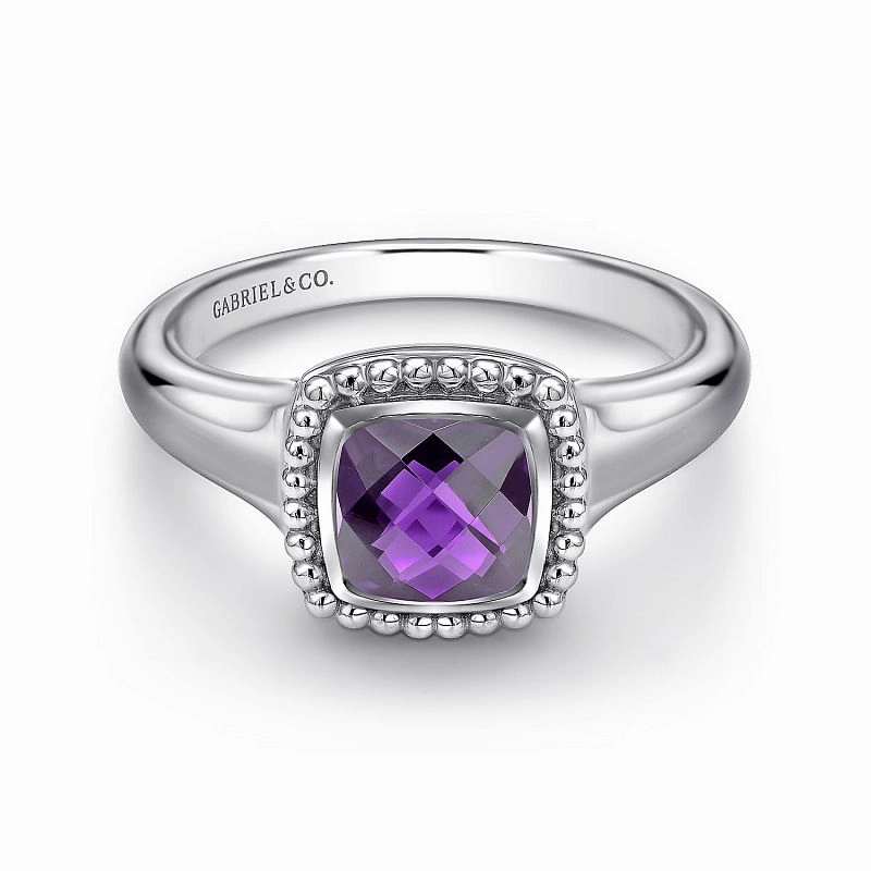 925 Sterling Silver Bujukan Amethyst Signet Ring Alluring Design Refined Finish