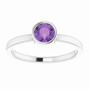 14K White 5 mm Natural Amethyst Ring Strong Article