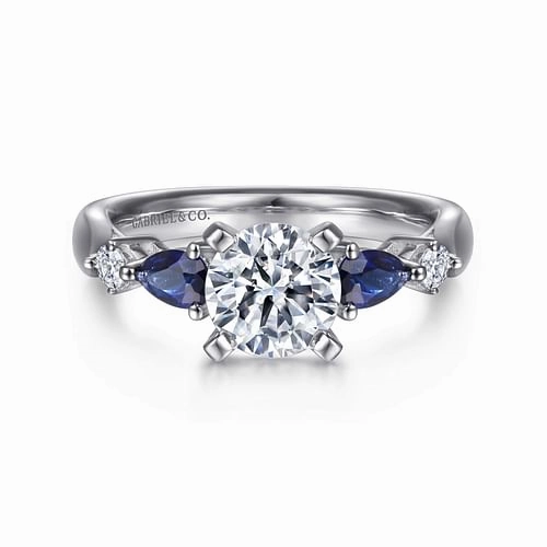 Shine Accent Vogue Touch Carrie - 14K White Gold Round Five Stone Sapphire and Diamond Engagement Ring