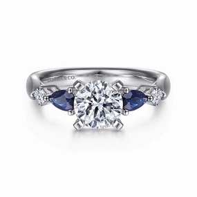 Shine Accent Vogue Touch Carrie - 14K White Gold Round Five Stone Sapphire and Diamond Engagement Ring