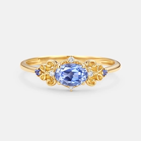 Vintage Oval East West Lab Cornflower Sapphire Engagement Ring - Indigo High Shine Special Day
