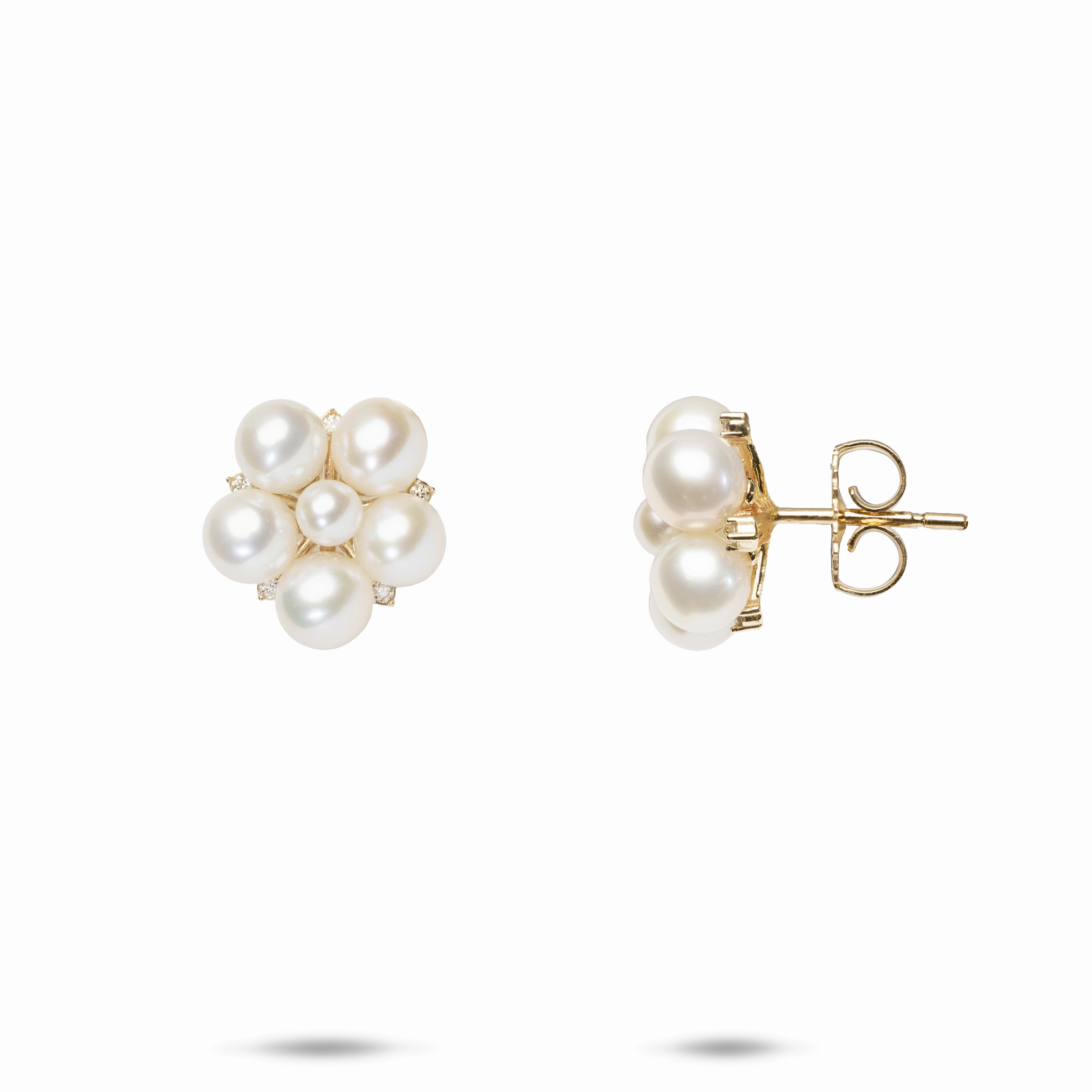 Shine Effect Alluring piece Tiny Bubbles Freshwater White Pearl Earrings in Gold with Diamonds