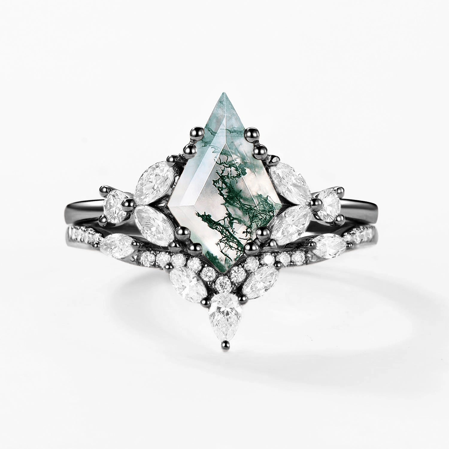 Black Gold Moss Agate Cluster Engagement Ring Set 2pcs Glitzy Accessory Sentimental Value