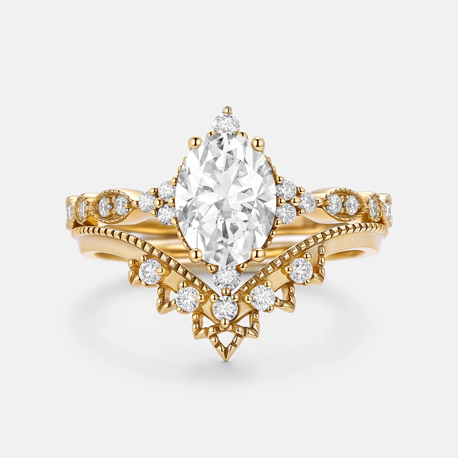 Classic revival Signature Vintage Oval Cut Lab Emerald Engagement Ring Set 2pcs