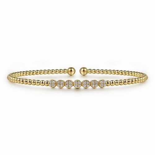 Cool Chic 14K Yellow Gold Bujukan Bead and Cluster Diamond Bangle