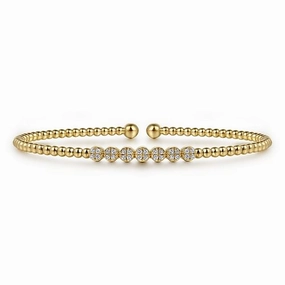 Cool Chic 14K Yellow Gold Bujukan Bead and Cluster Diamond Bangle