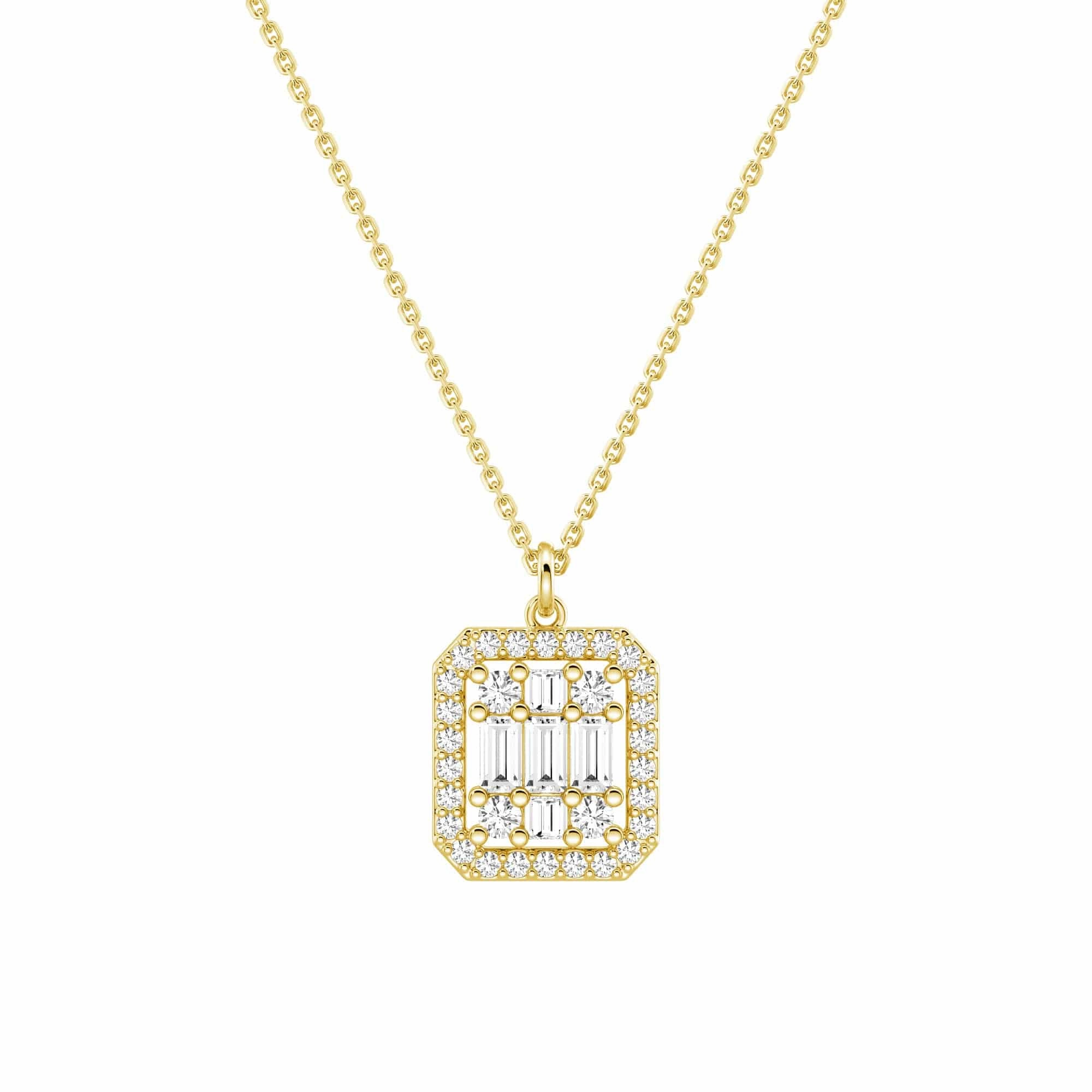 Polished Sparkle Infinity Halo Lab Grown Diamond Rectangular Cluster Necklace