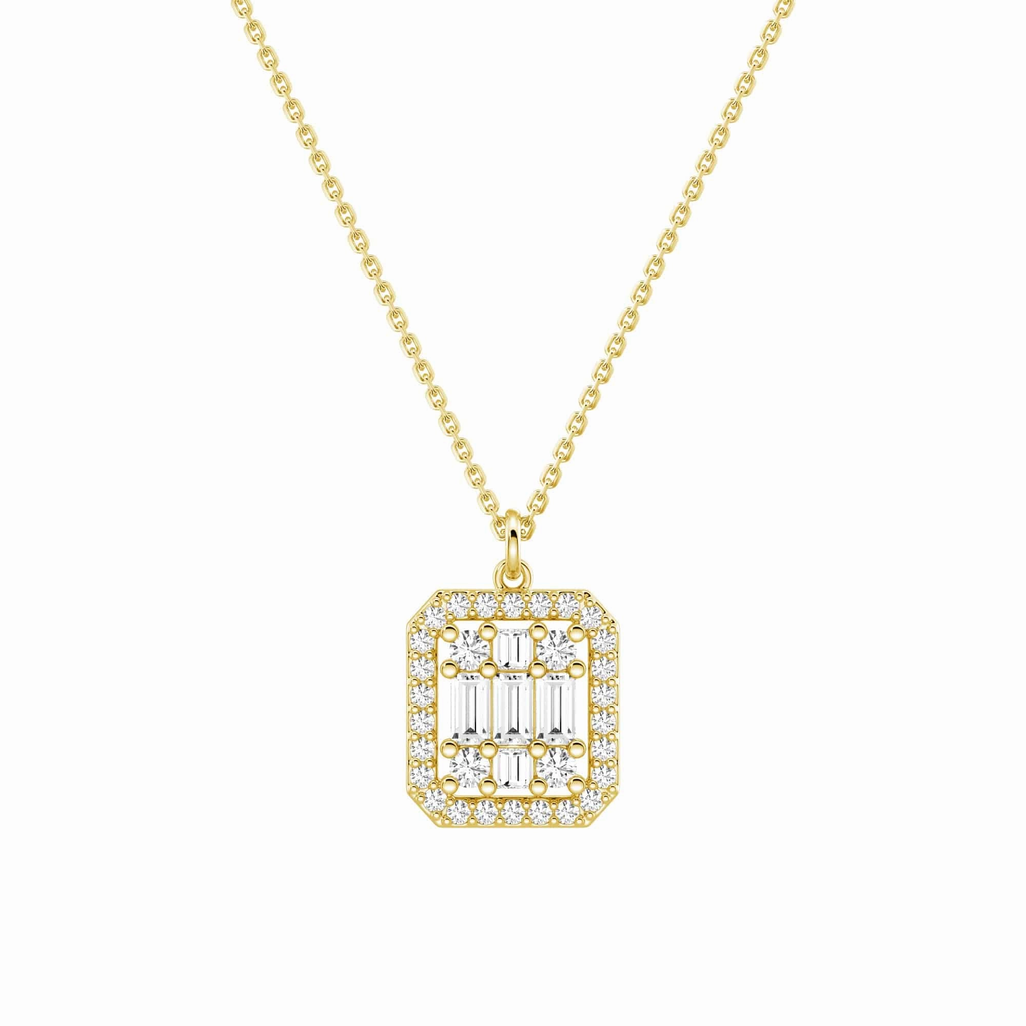 Infinity Halo Lab Grown Diamond Rectangular Cluster Necklace Sleek Sparkle Lifestyle Fit