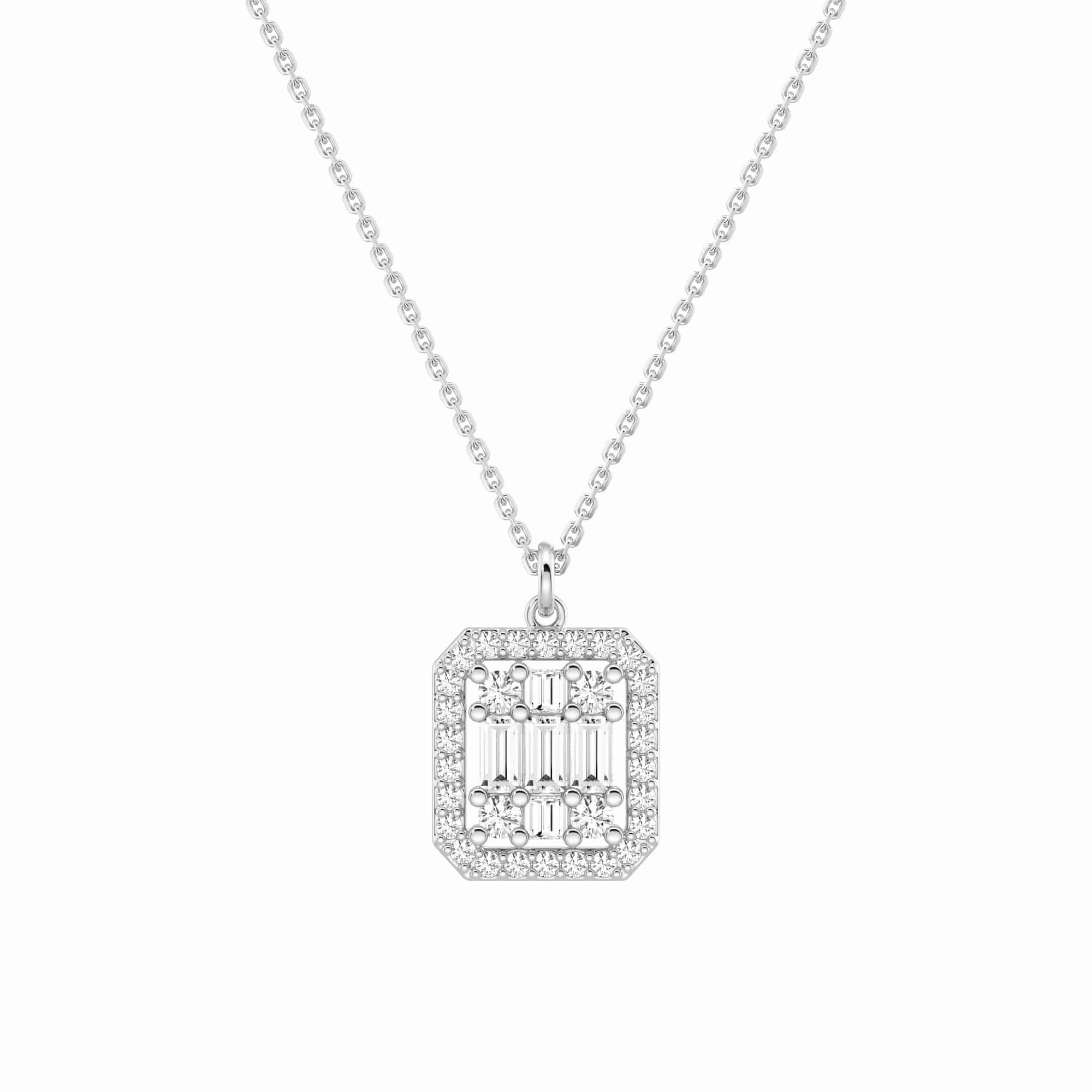 Dazzling Feature Highlight Accent Infinity Halo Lab Grown Diamond Rectangular Cluster Necklace