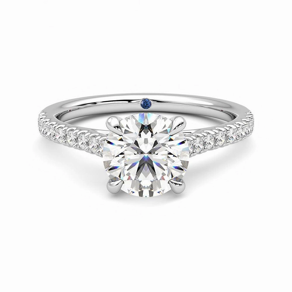 Round Moissanite Engagement Ring with Hidden Anniversary Stone and Pav?? Accents Graceful Lines Effortless Accent