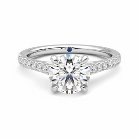 Personalized Gift Statement Look Round Moissanite Engagement Ring with Hidden Anniversary Stone and Pav?? Accents