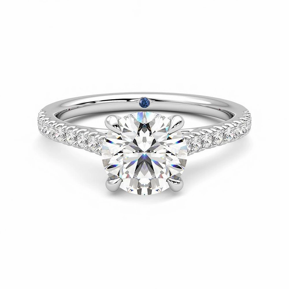 Personalized Gift Statement Look Round Moissanite Engagement Ring with Hidden Anniversary Stone and Pav?? Accents