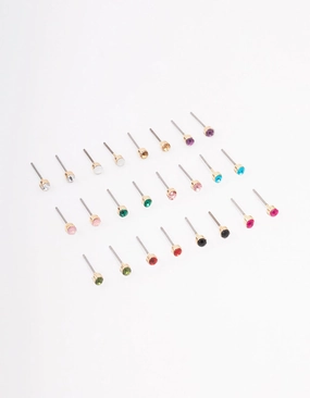 Shining Feature Radiant Form Gold Diamante Stud Earring 12-Pack