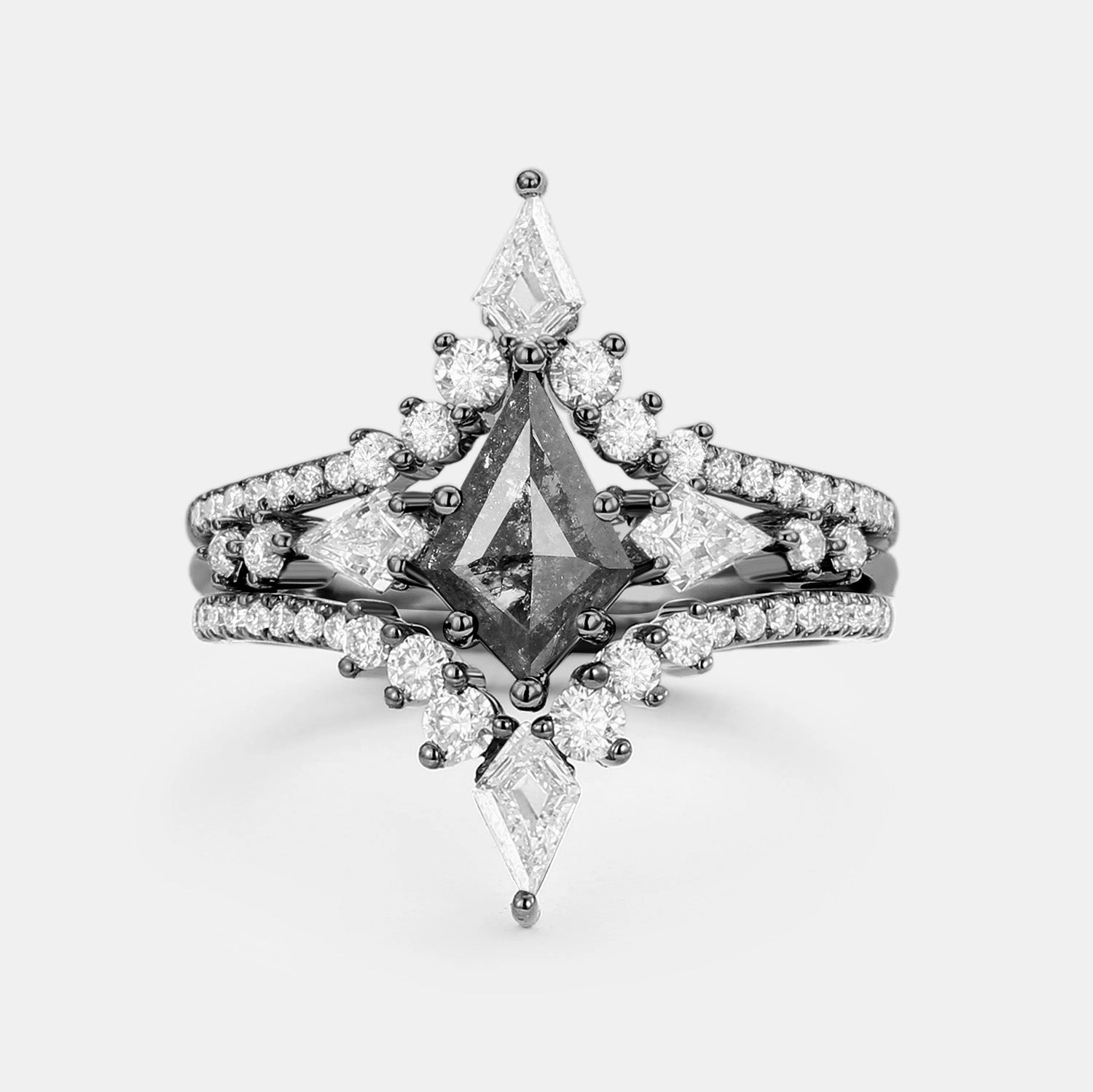 Biodegradable Item Twin Flames - Kite Salt and Pepper Diamonds Engagement Ring Set 3pcs - Zendaya