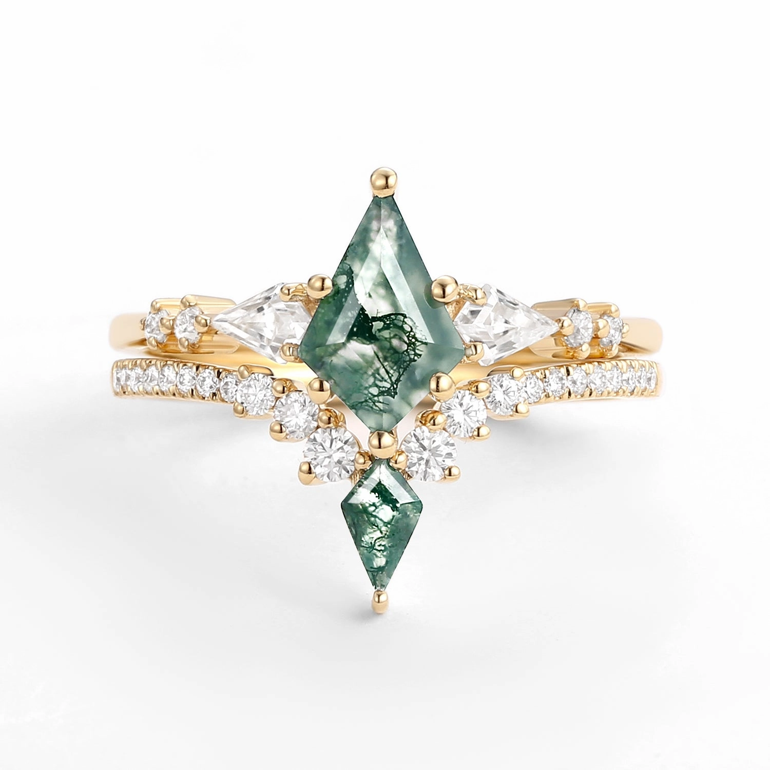 Twin Flames - Women Kite Moss Agate Wedding Ring Sets 2pcs - Zendaya Girlfriend Gift Gift Ready Style