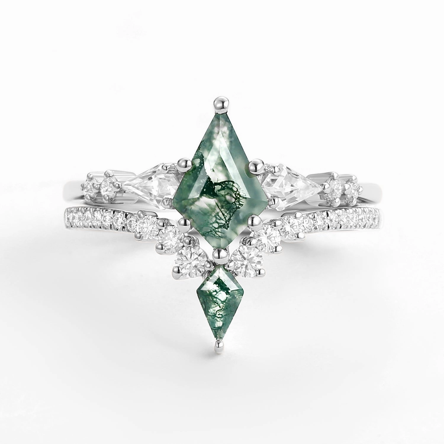 Holiday look Twin Flames - Women Kite Moss Agate Wedding Ring Sets 2pcs - Zendaya