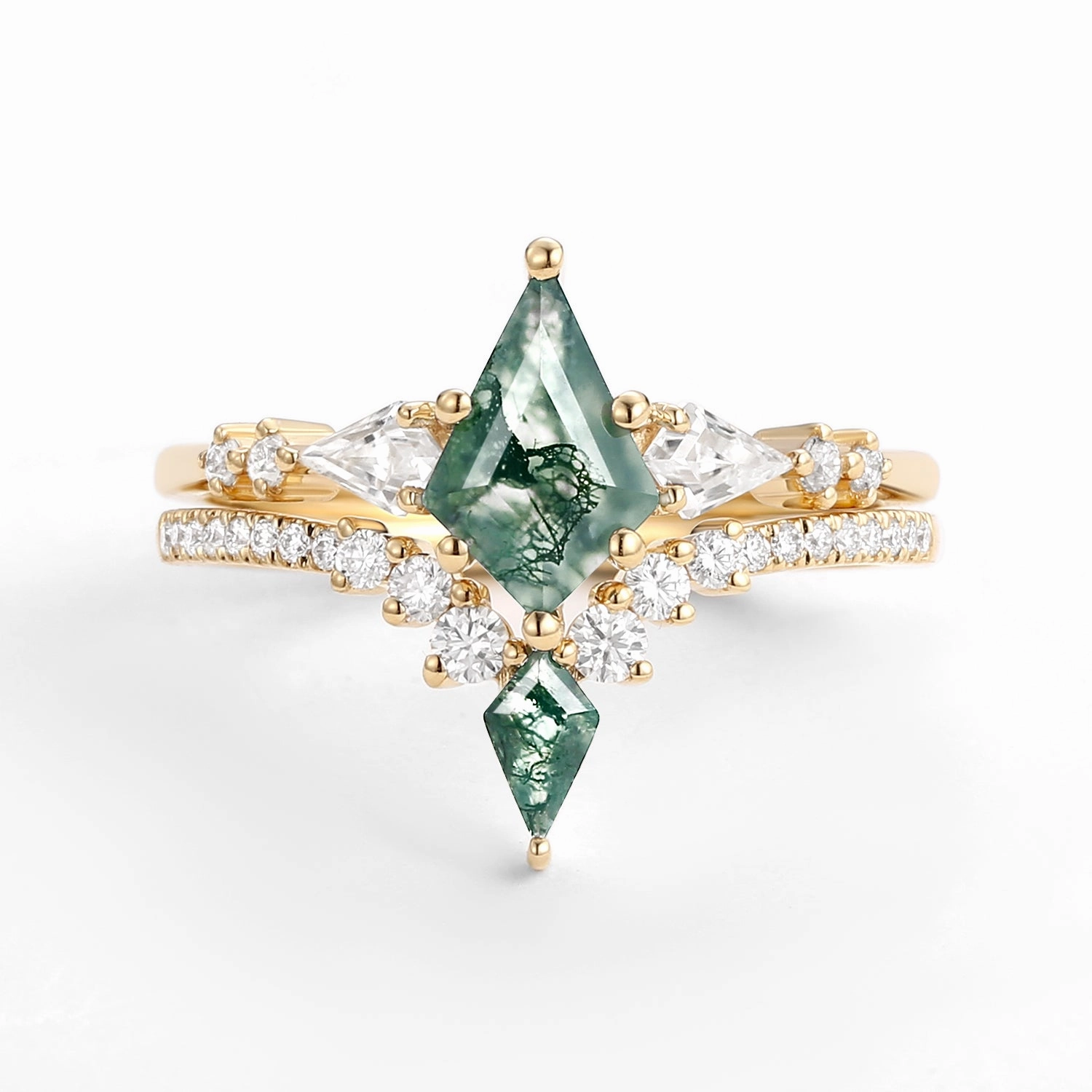 Soft Spark Fashionable Jewelry Twin Flames - Women Kite Moss Agate Wedding Ring Sets 2pcs - Zendaya