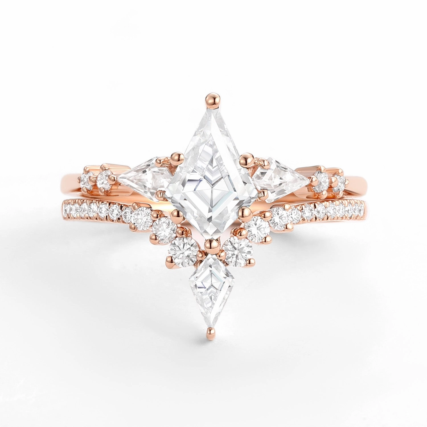 Elegant Texture Smooth Edge Twin Flames - Women Kite Moss Agate Wedding Ring Sets 2pcs - Zendaya