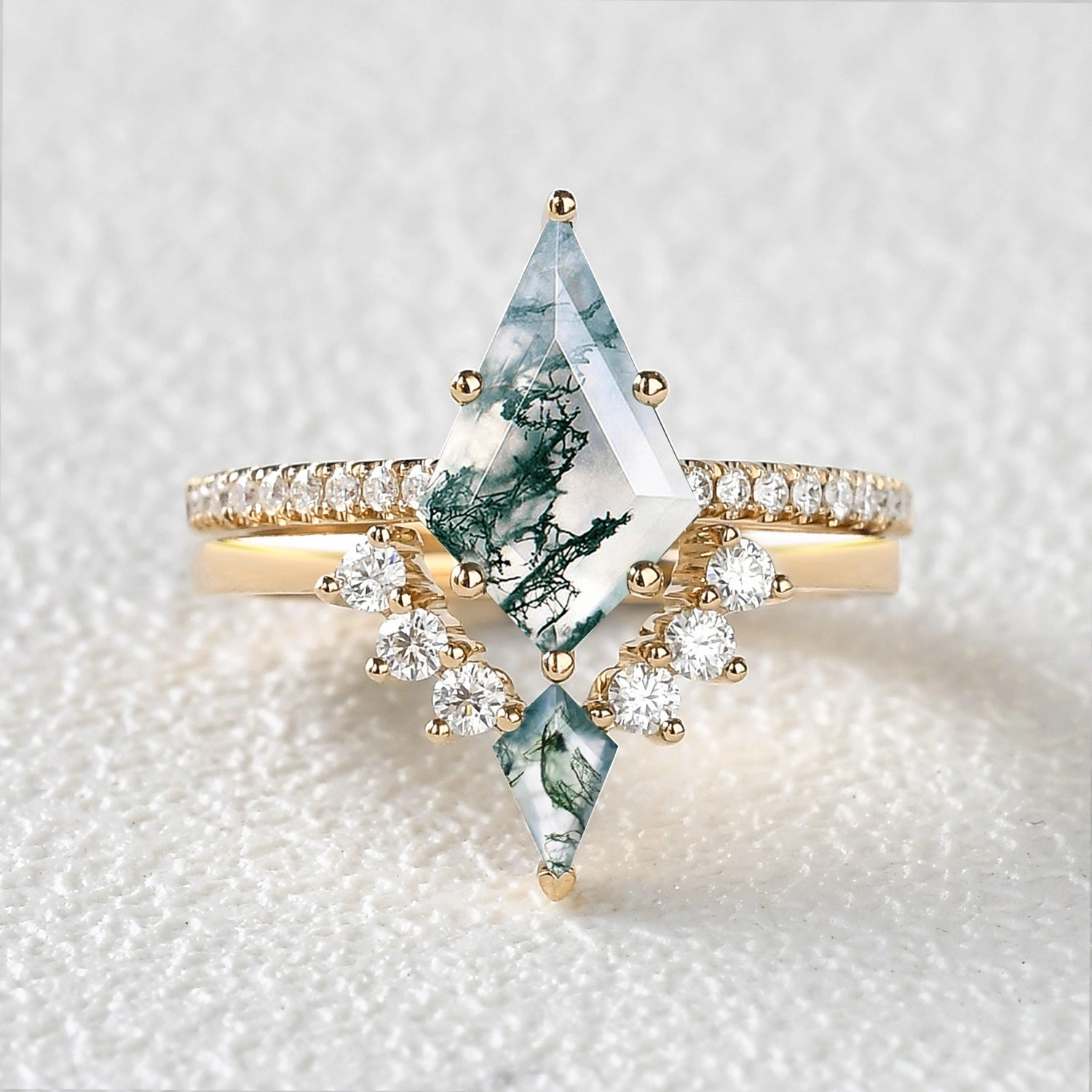 All ages Quality Expression Twin Flames - Women Unique Kite Moss Agate Engagement Ring Sets 2pcs - Karen