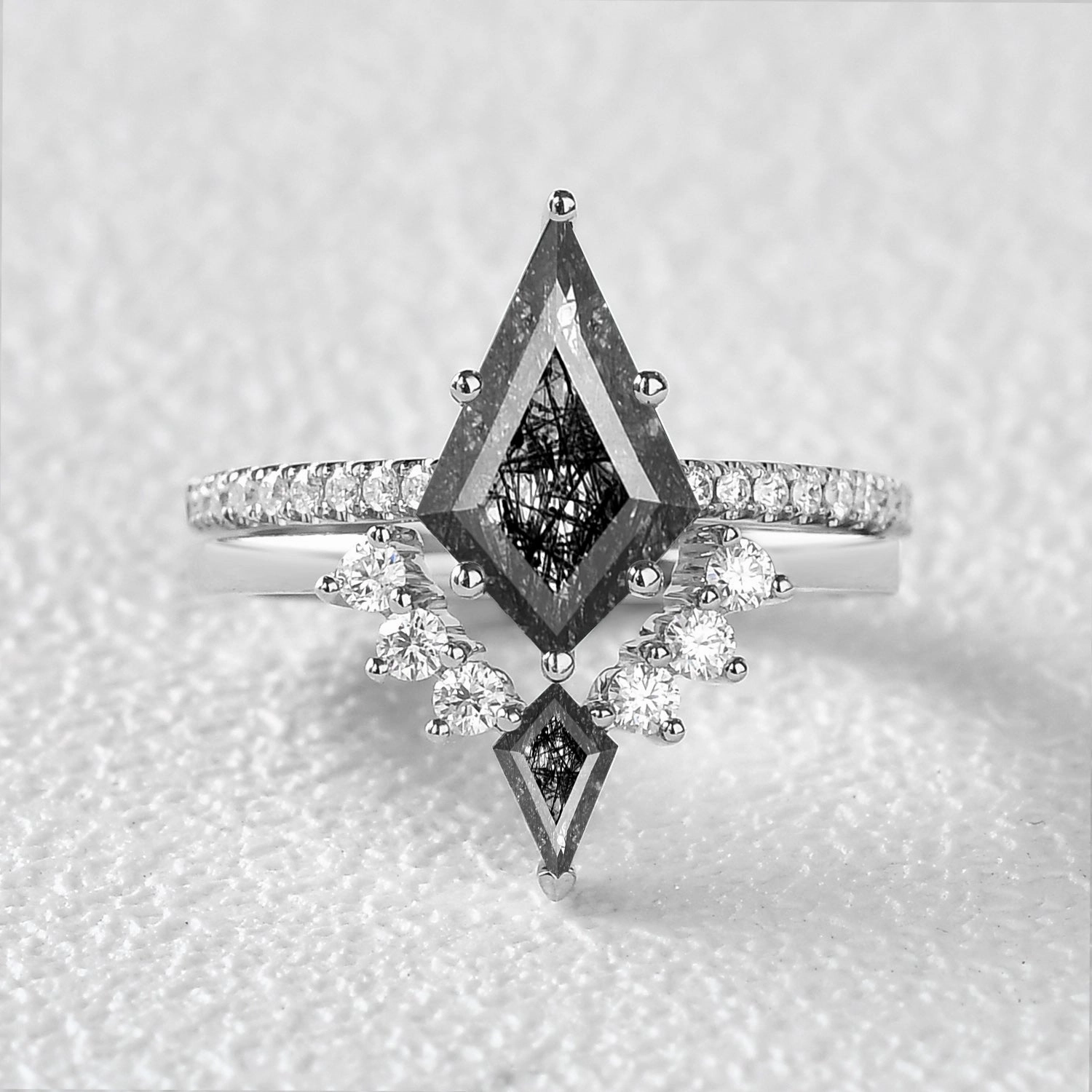 Soft Vibe Twin Flames - Women Unique Kite Moss Agate Engagement Ring Sets 2pcs - Karen