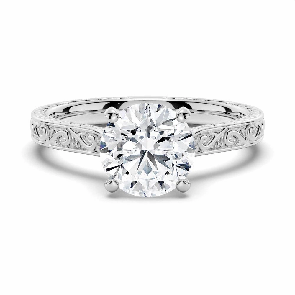 Vibrant Craft Vintage Two Tone Round Moissanite Engagement Ring With Milgrain Edges