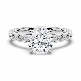 Vibrant Craft Vintage Two Tone Round Moissanite Engagement Ring With Milgrain Edges